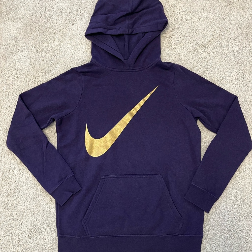 Nike Kids Hoodie in Deep Purple with Gold Swoosh